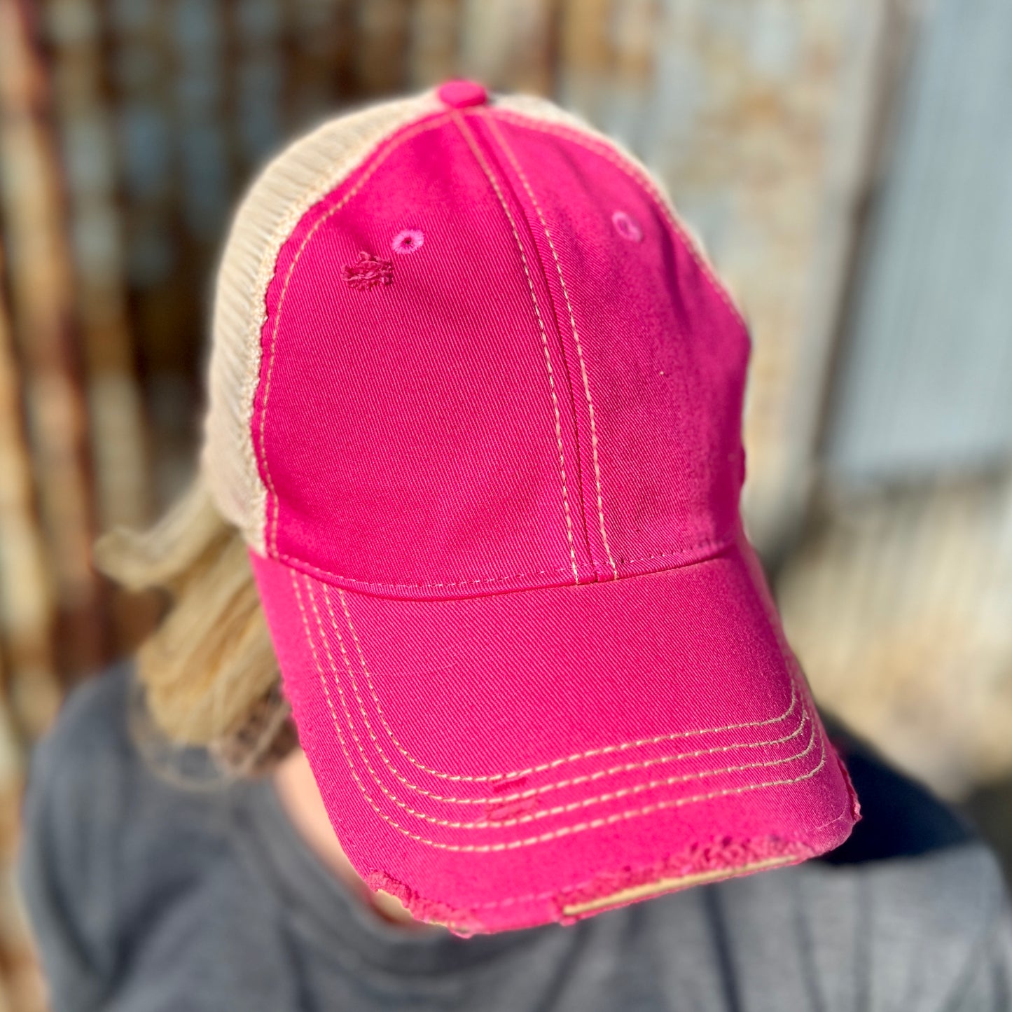 Vintage Washed Hot Pink Distressed Baseball Cap