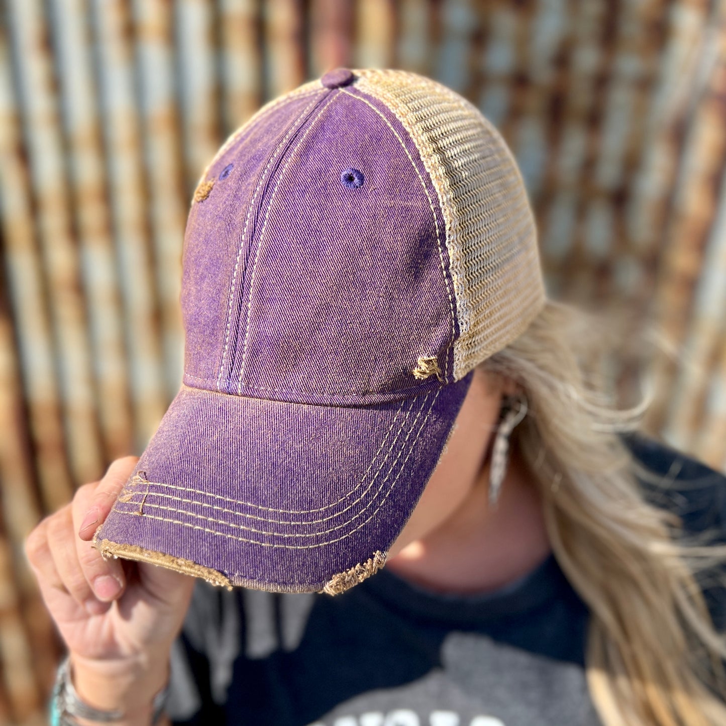 Vintage Washed Purple Distressed Baseball Cap