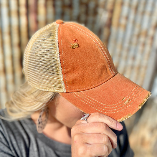 Vintage Washed Burnt Orange Distressed Baseball Cap