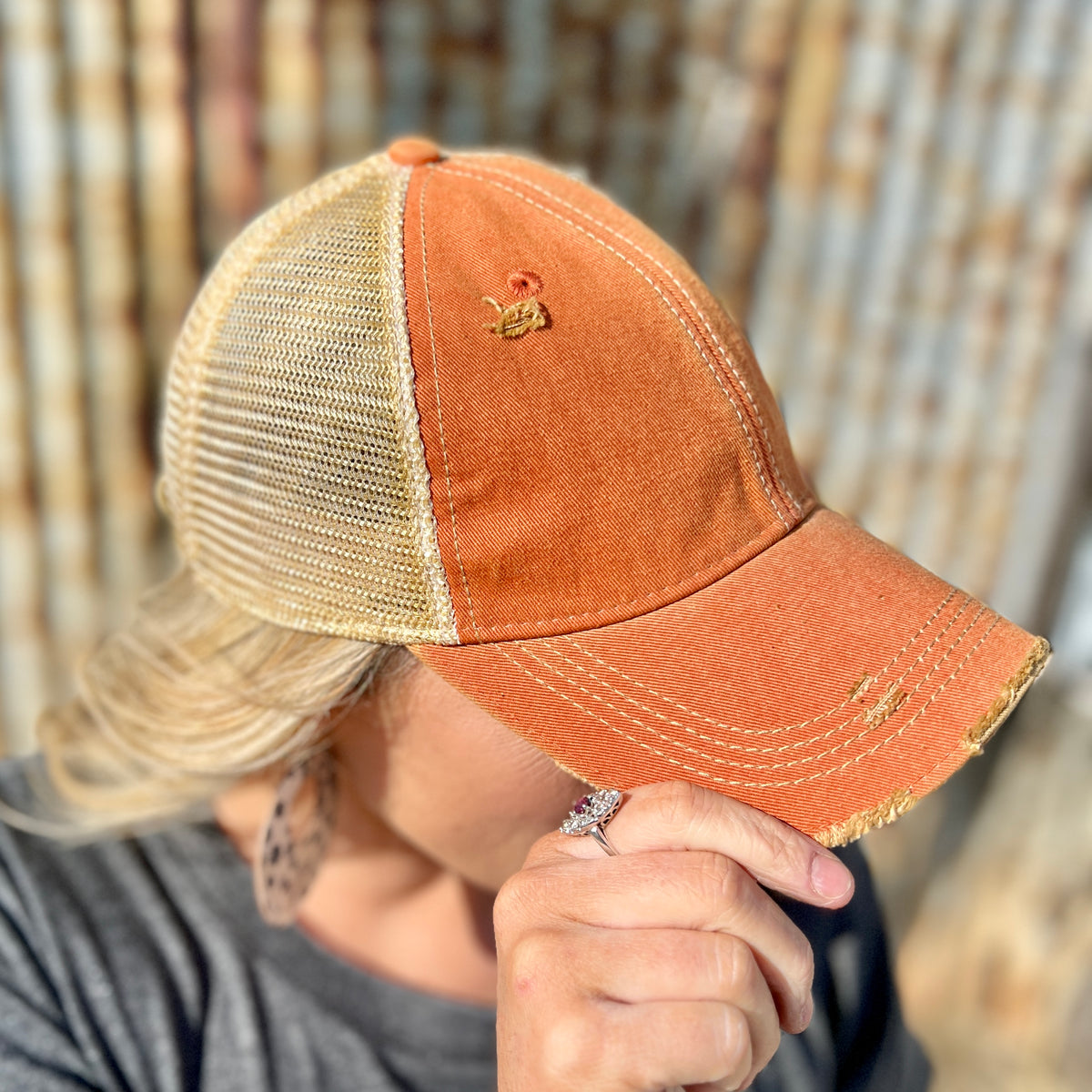 Vintage Washed Burnt Orange Distressed Baseball Cap – RiOak  display picture 2