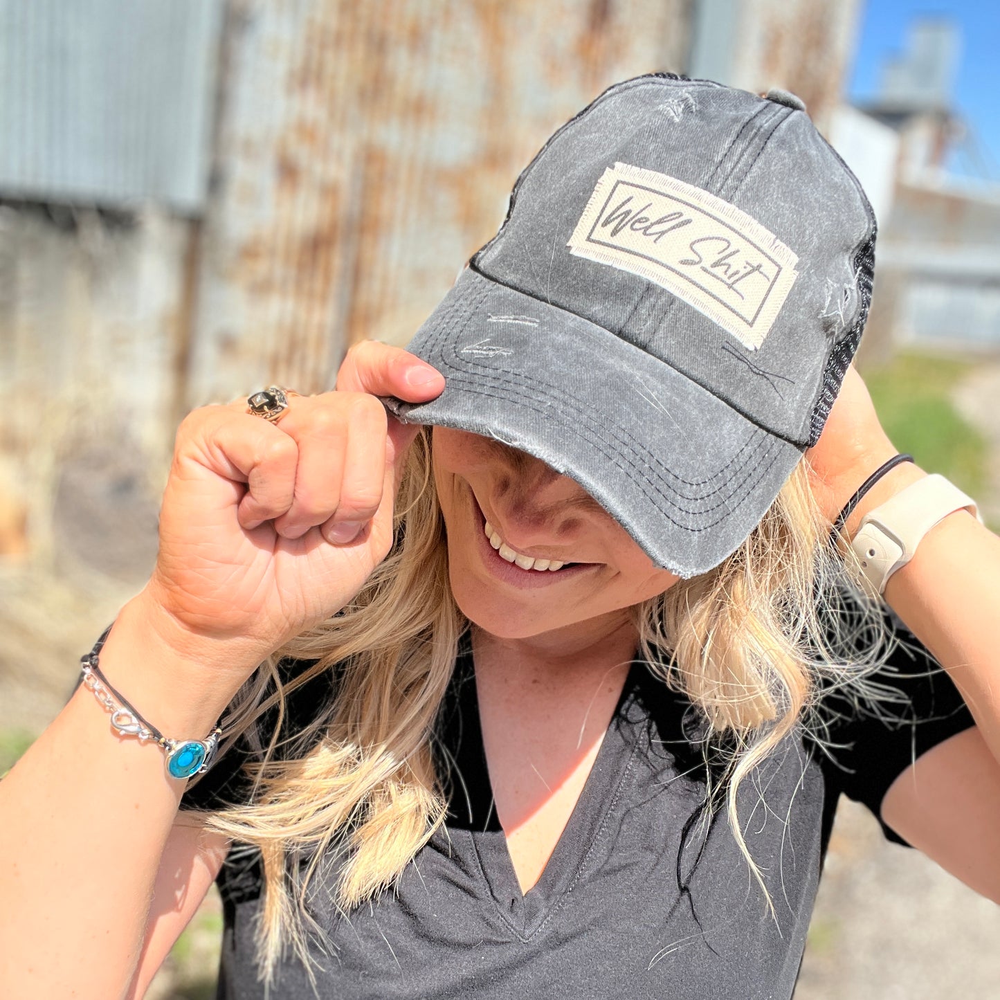 Well Shit Distressed Ponytail Baseball Cap