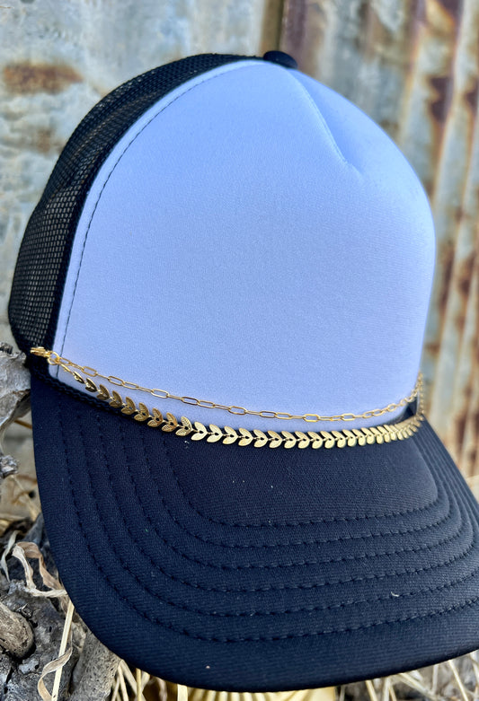 Double Strand Gold Link & Gold Leaf Hat Chain
