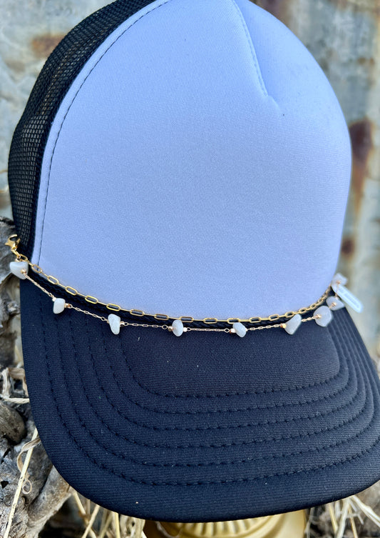 Double Strand Gold Link & White Rock Hat Chain
