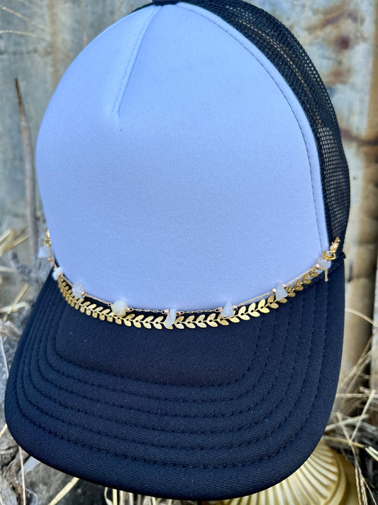 Double Strand Gold Leaf & White Rock Hat Chain