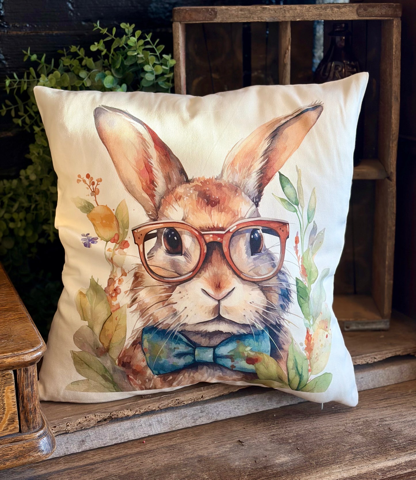 Rabbit with Glasses 18x18 Decorative Pillow