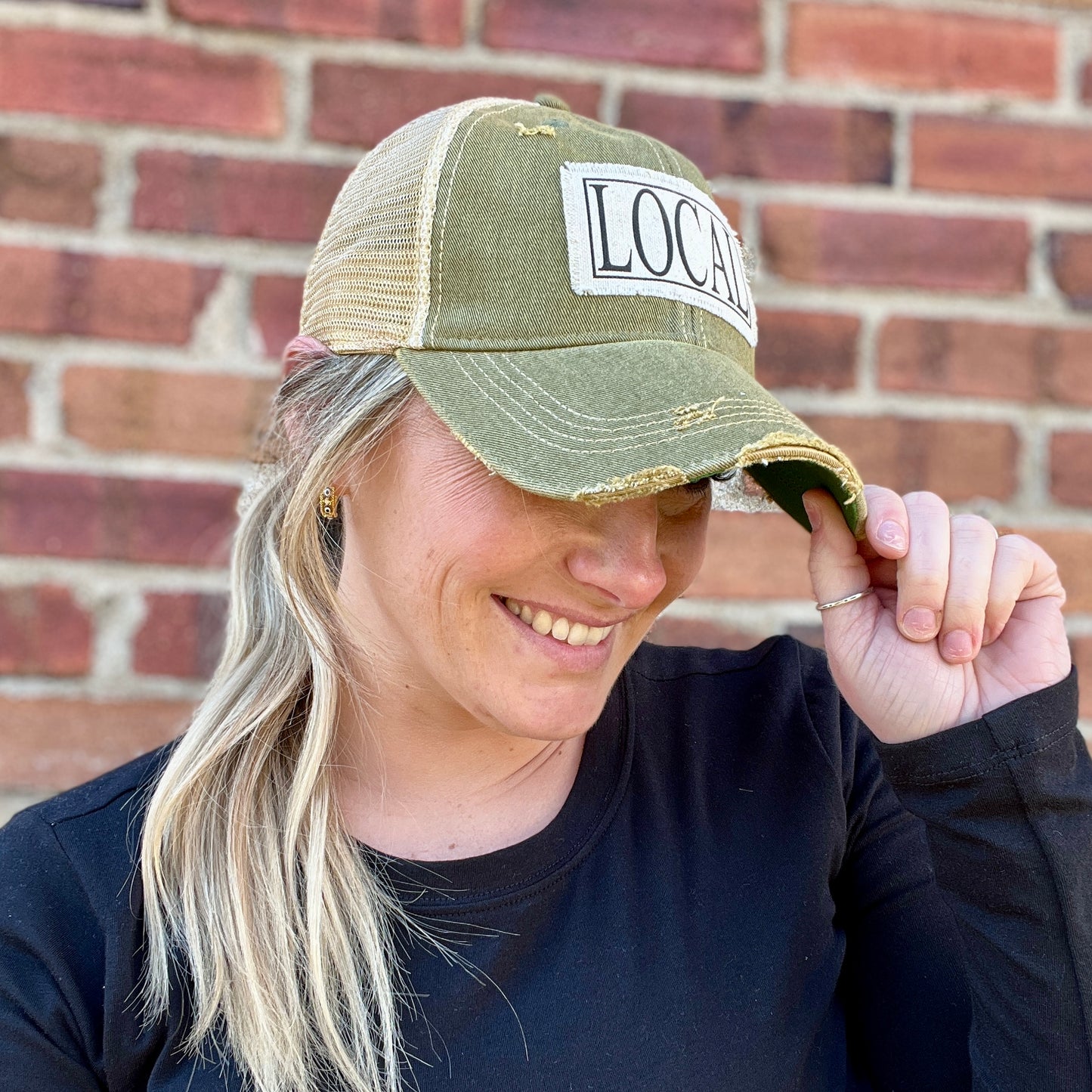 Local Dark Khaki Distressed Baseball Cap