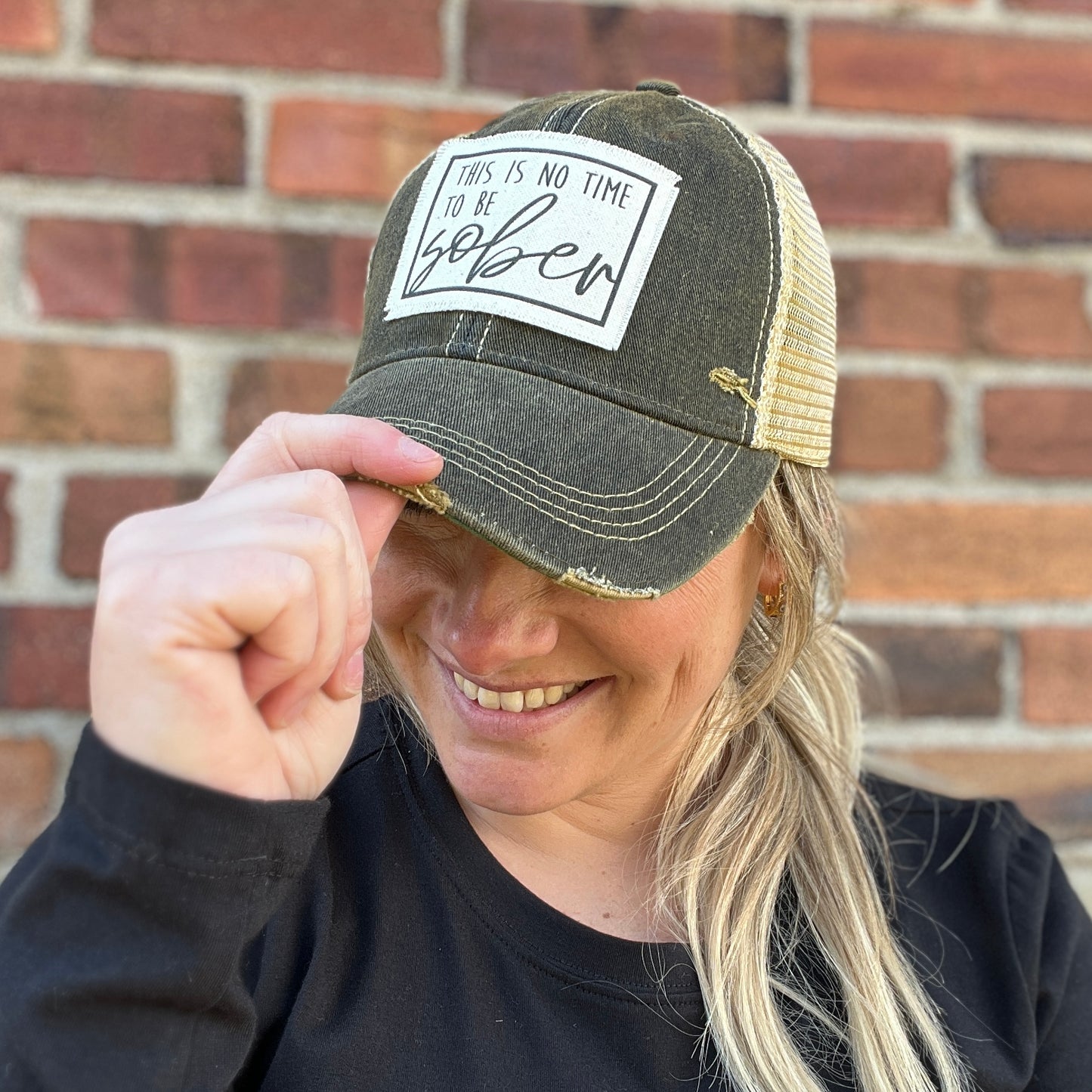 This is No Time to be Sober Black Vintage Washed Distressed Baseball Cap