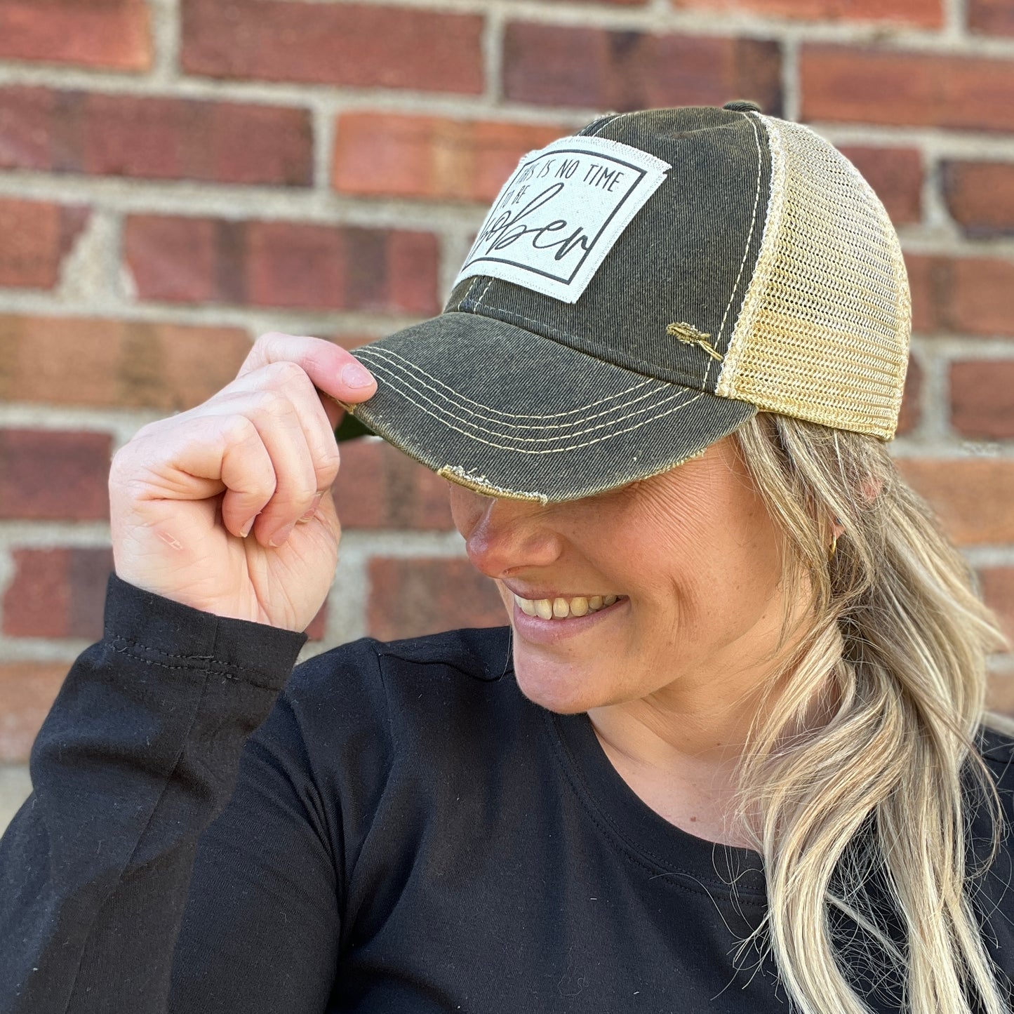This is No Time to be Sober Black Vintage Washed Distressed Baseball Cap
