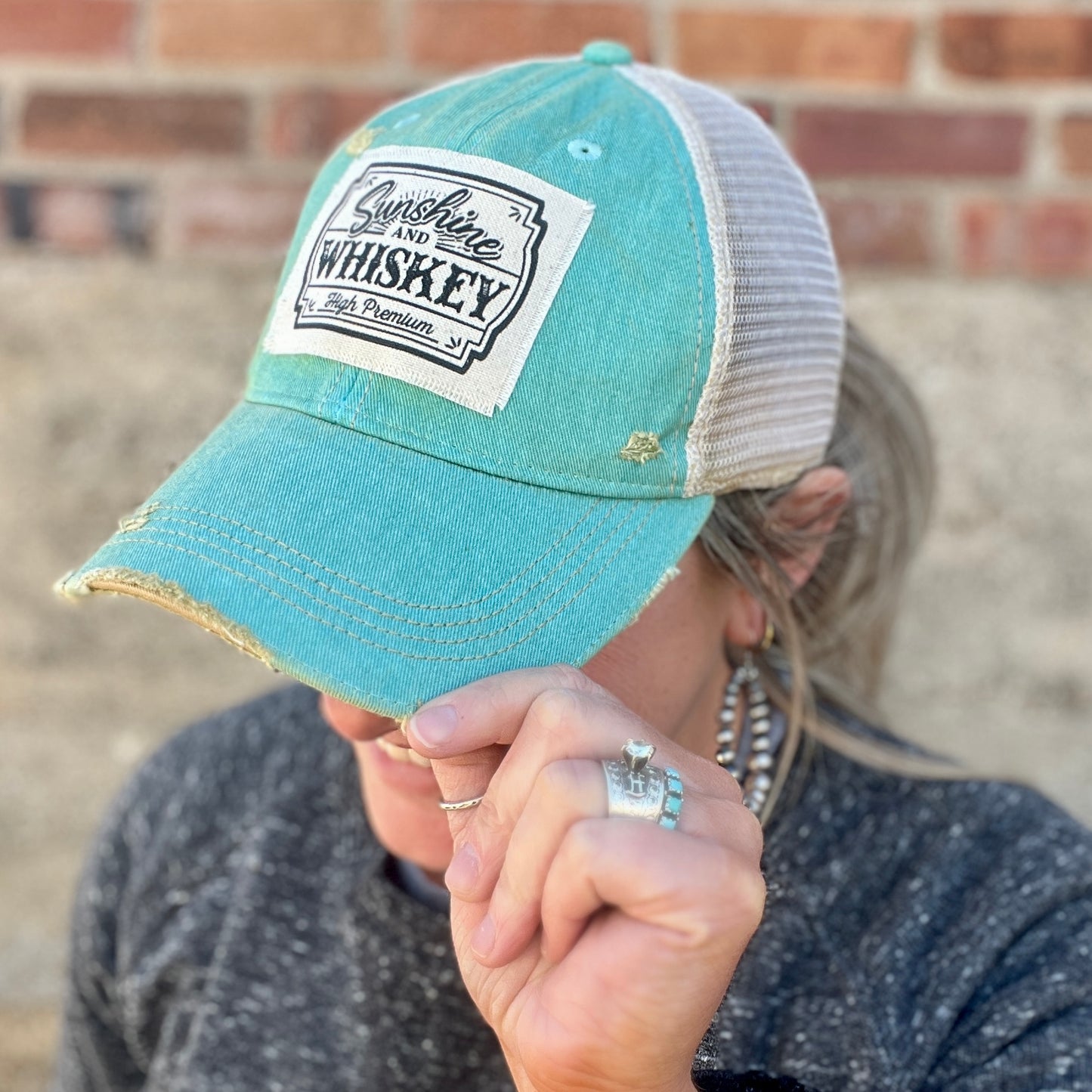 Sunshine and Whiskey Azul Vintage Washed Distressed Baseball Cap
