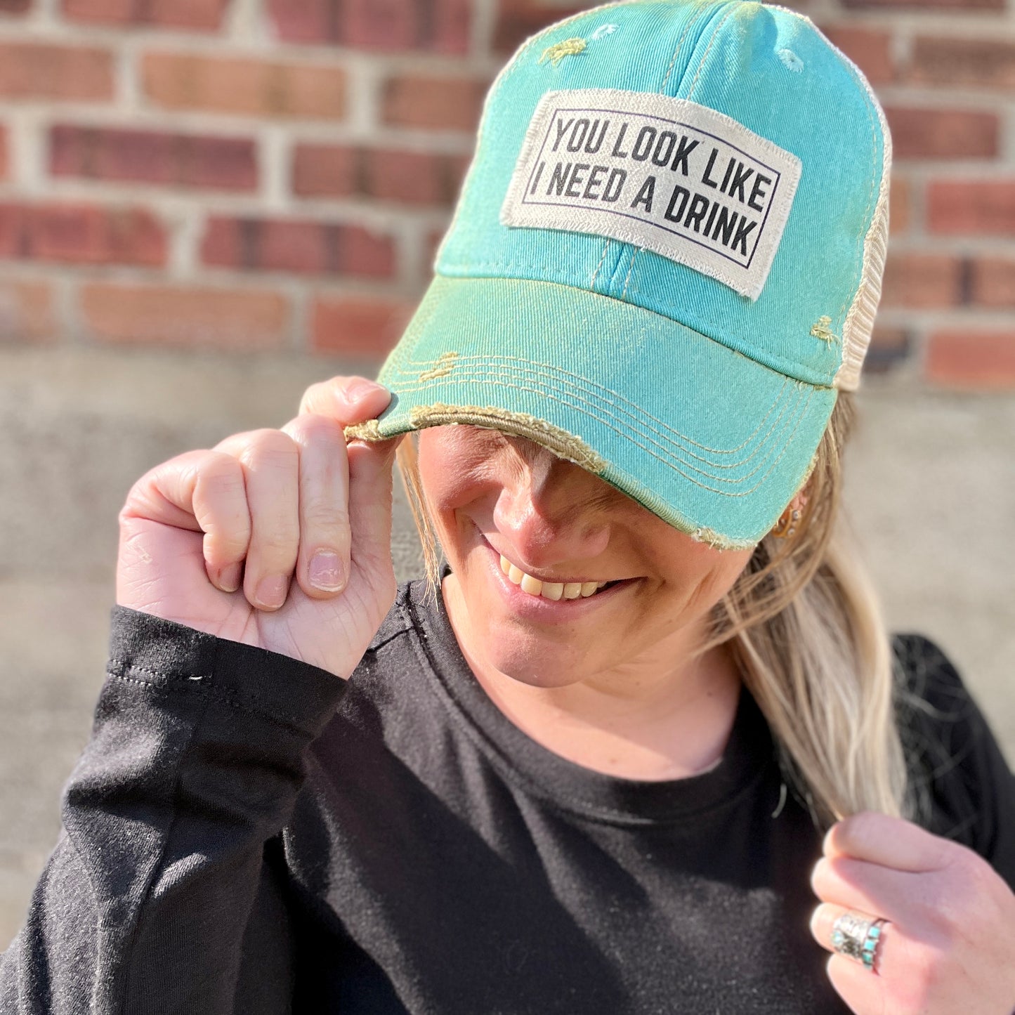 You Look Like I Need a Drink Azul Vintage Washed Distressed Baseball Cap