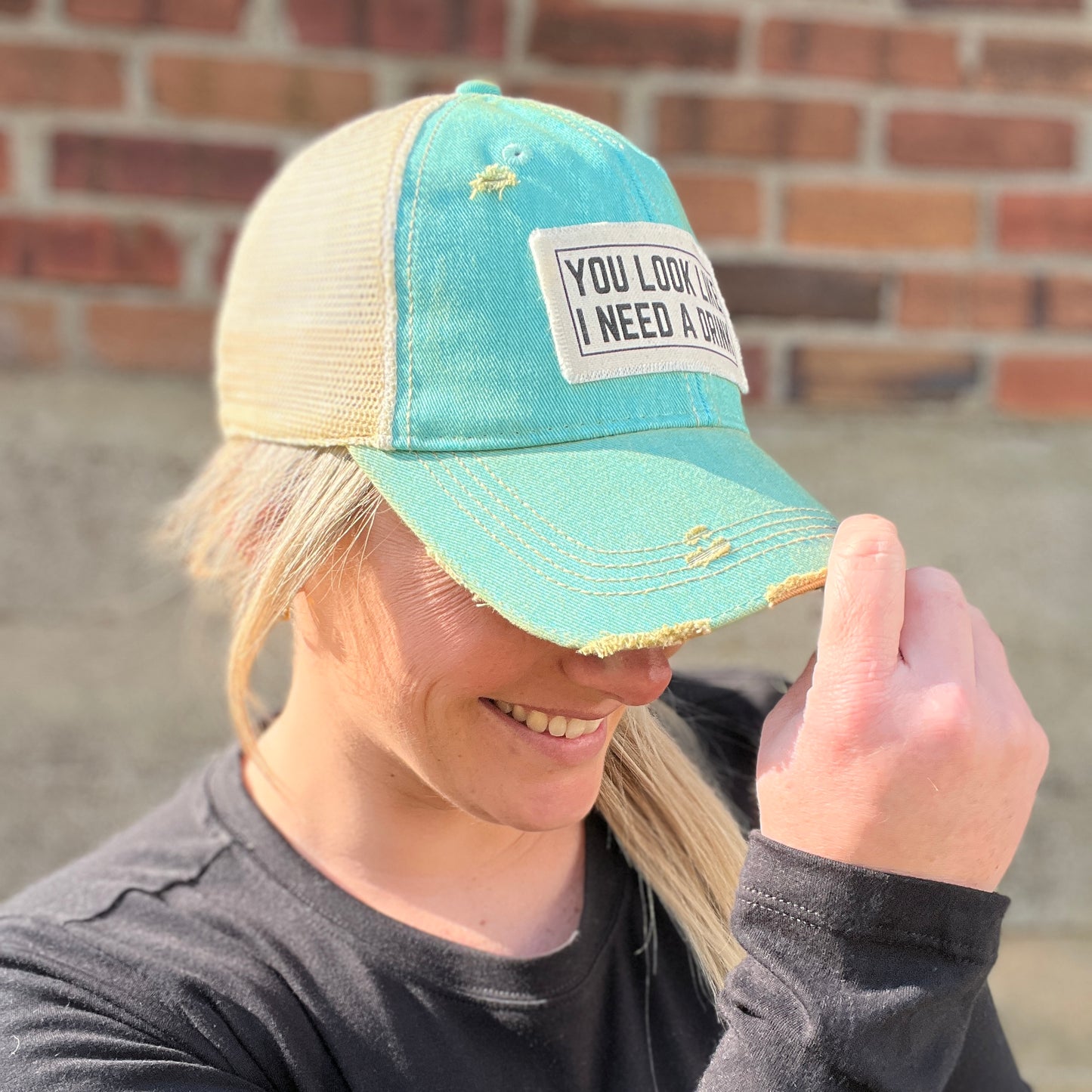 You Look Like I Need a Drink Azul Vintage Washed Distressed Baseball Cap