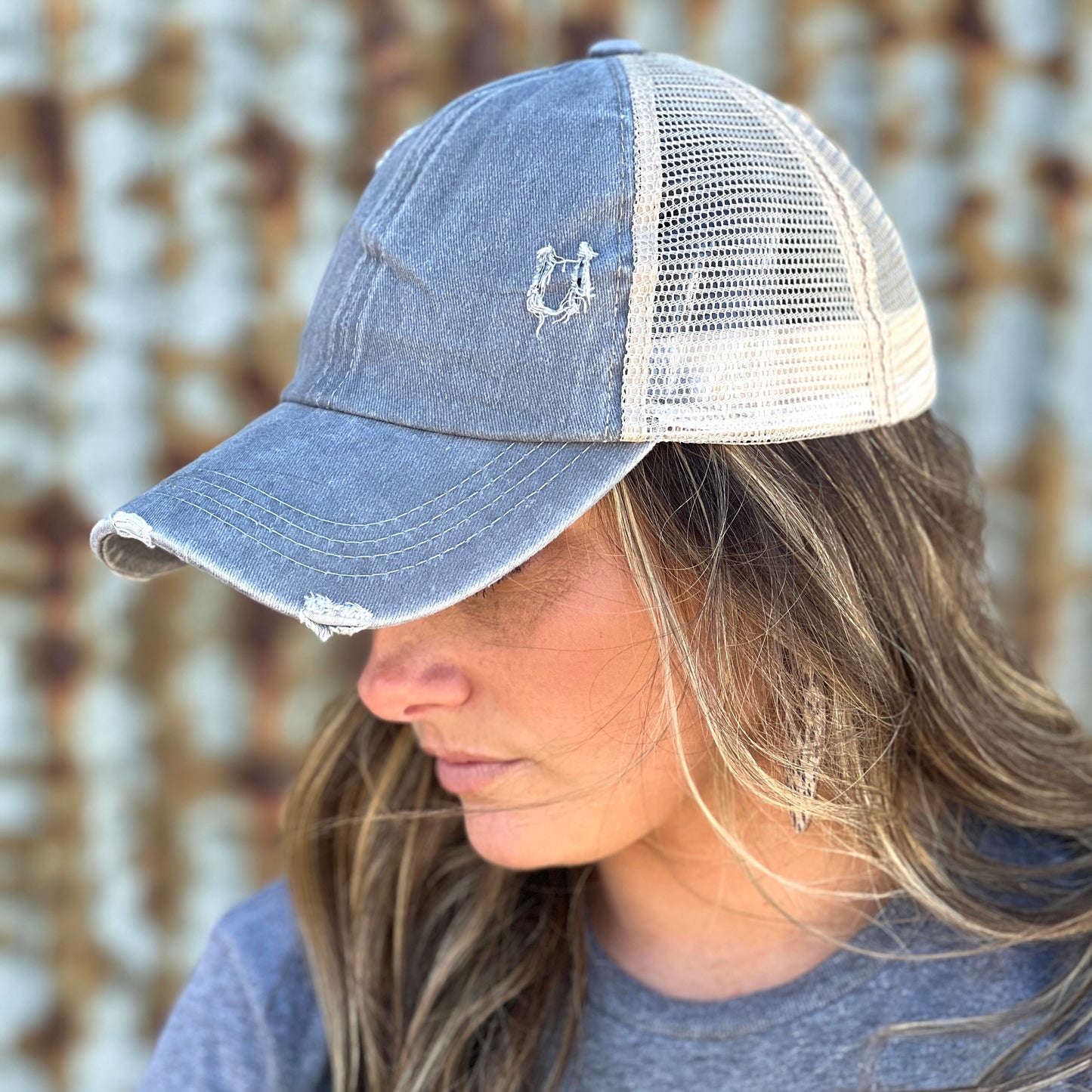 Grey Distressed womens baseball cap 