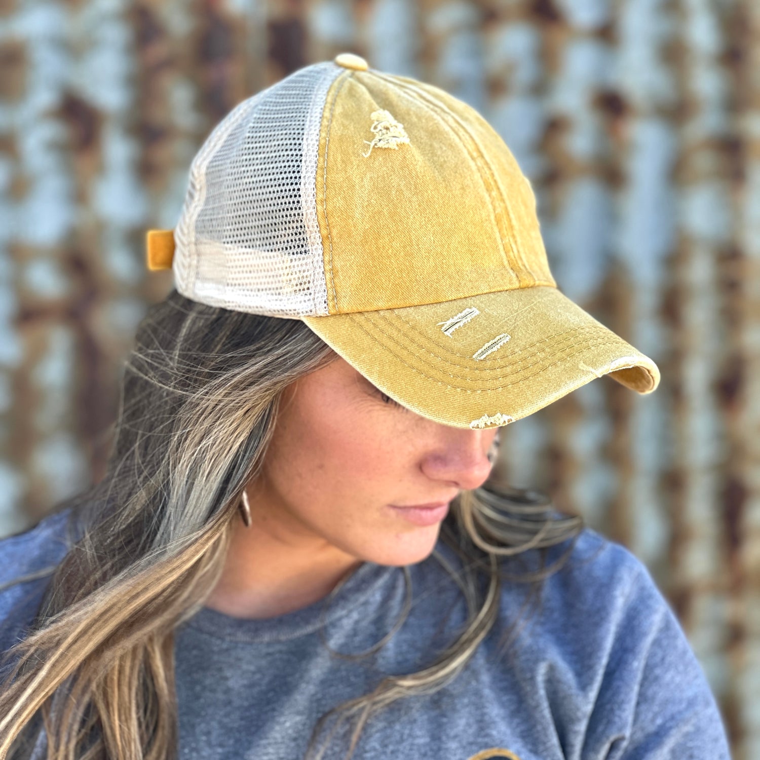 Blank distressed mustard baseball cap 