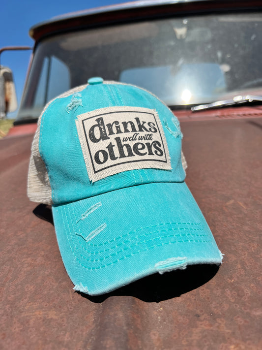 Drinks Well with Others Teal Baseball Cap