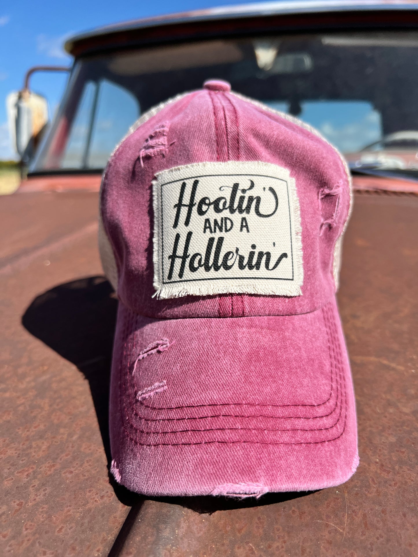 Hootin & a Hollerin Red Distressed Baseball Cap