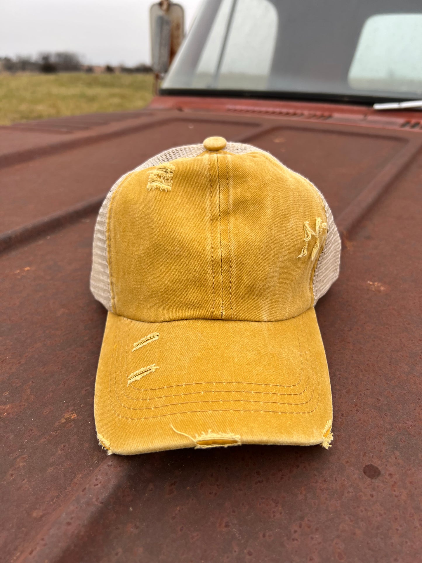 Distressed Mustard baseball cap 